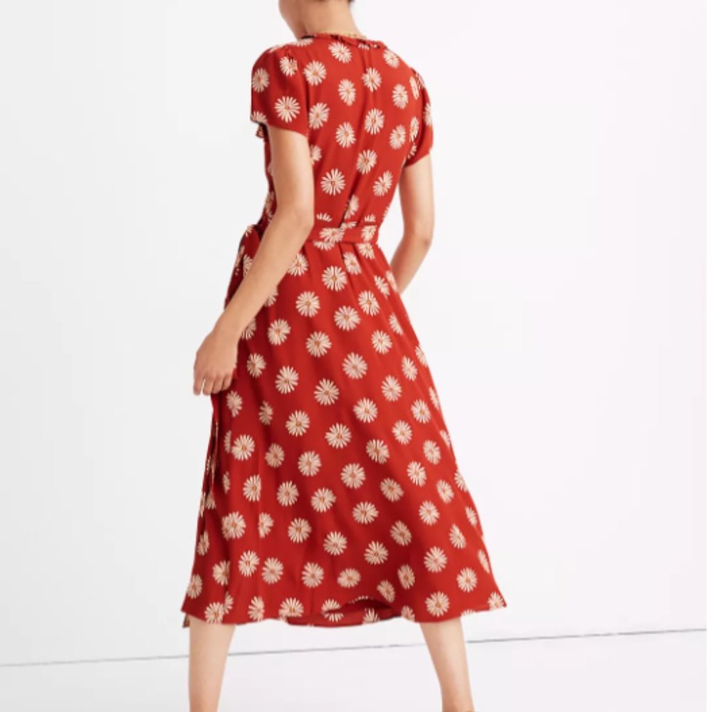 Madewell Red Floral Wrap Midi Dress - Picture 3 of 3